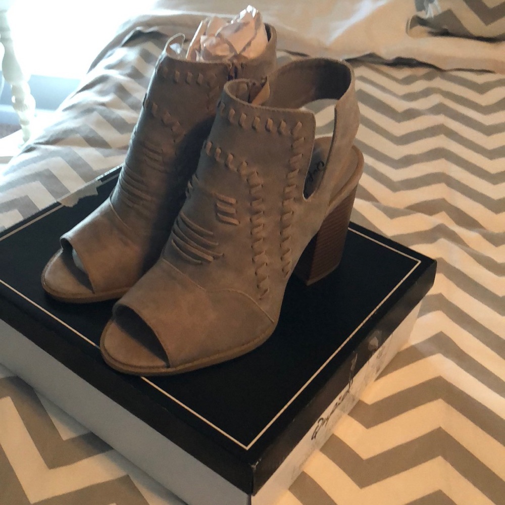 Tan peep toe bootie